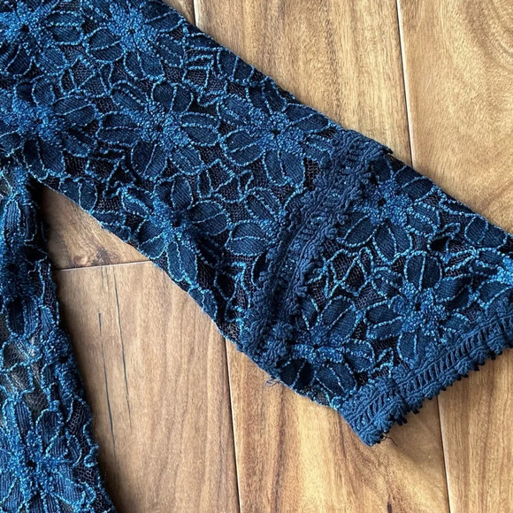 Teal Knit Lace Bohemian Mini Dress size Medium - Picture 3 of 7